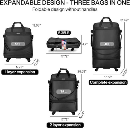 Hanke Suitcases with Wheels Expandable Foldable Luggage Bag Suitcase Collapsible Rolling Travel Bag Duffel Bag for Men Women Lightweight Suitcases without Telescoping Handle, Black