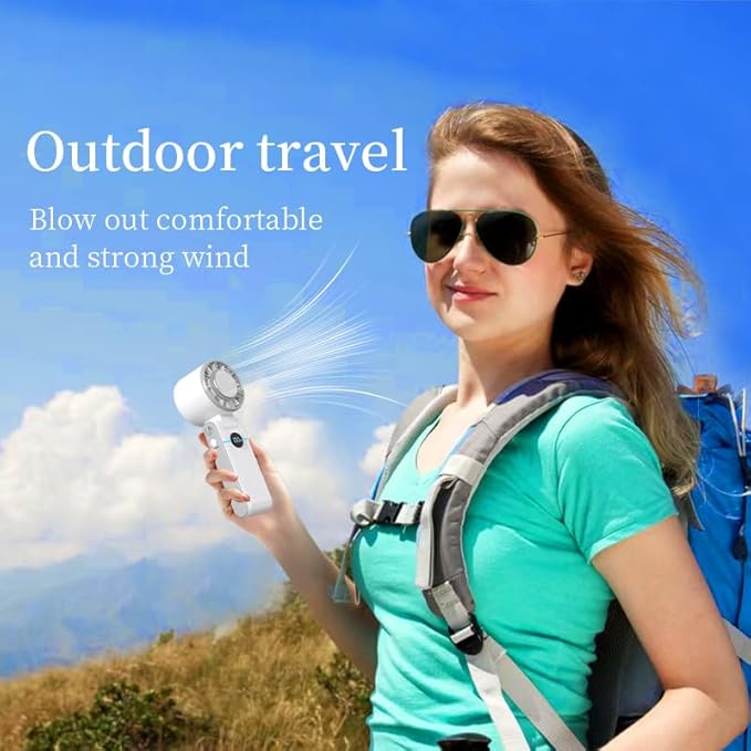 Handheld Portable Fan, Ice Cooling Fan, High Speed, Rechargeable, 5000mAh, 18H Max, LED Display, 5-Speed, 90° Foldable, 3-IN-1 Portable Hand/Desk/Neck Fan for Travel, Gift(Beige)