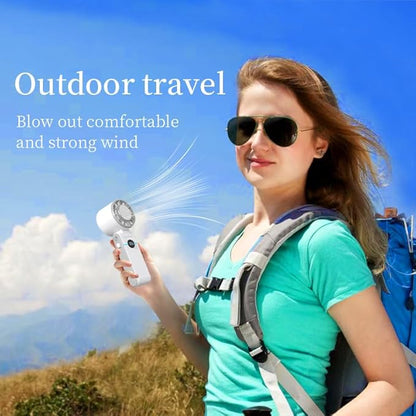 Handheld Portable Fan, Ice Cooling Fan, High Speed, Rechargeable, 5000mAh, 18H Max, LED Display, 5-Speed, 90° Foldable, 3-IN-1 Portable Hand/Desk/Neck Fan for Travel, Gift(Beige)