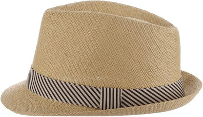 Panama Jack Women's Fedora Hat - Soft Matte Toyo Straw, Striped Cotton Hat Band, Inner Sweatband, 1 3/4" Brim