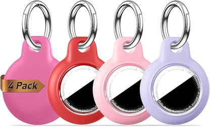 [4 Pack] Upgrade for Airtag Holder Case with Keychain, Waterproof Anti-Scratch & Shock GPS Cover, Accessories for GPS Item Tracker Cases for Backpacks, Rose Red/Red/Blossom Pink/Purple