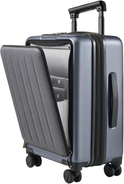 NINETYGO Carry on Luggage 22X14X9 Airline Approved with Front Pocket, 20 Inch Luggage with Front Compartment, Expandable, Double Spinner Wheels, Hardsided PC, TSA Lock (Cool Grey, Seine Max)