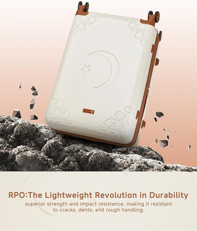Somago Expandable 2-Piece Luggage Sets 20"/24" Suitcases with Shock-Absorbing Braking Spinner Wheels Moon Star Design Hard Shell Suitcase with Cupholder TSA Lock (Beige White,Expandable 20/24 Inch)