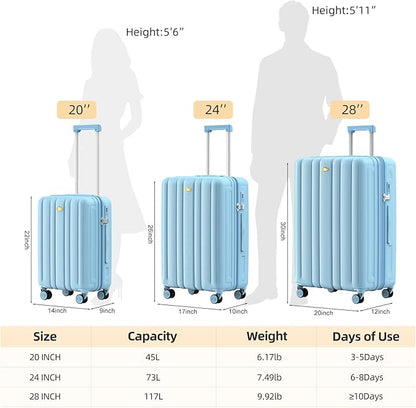 MGB Hardside Checked Luggage with Wheels, Lightweight Durable Medium Luggage with TSA Lock, PC Hard Shell Suitcase for Travel with 360°Double Spinner Wheels