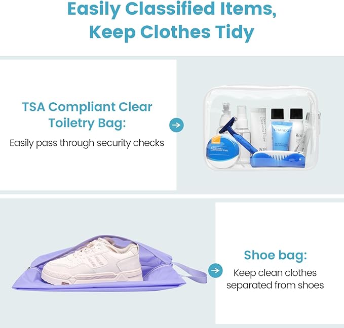 Cambond Mesh Compression Packing Cubes - 6 Set See Through Clear Packing Cubes with Shoe Toiletry Bag for Suitcase, Expandable Travel Cubes for Packing Organizers Travel Accessories, Purple