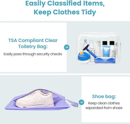 Cambond Mesh Compression Packing Cubes - 6 Set See Through Clear Packing Cubes with Shoe Toiletry Bag for Suitcase, Expandable Travel Cubes for Packing Organizers Travel Accessories, Purple