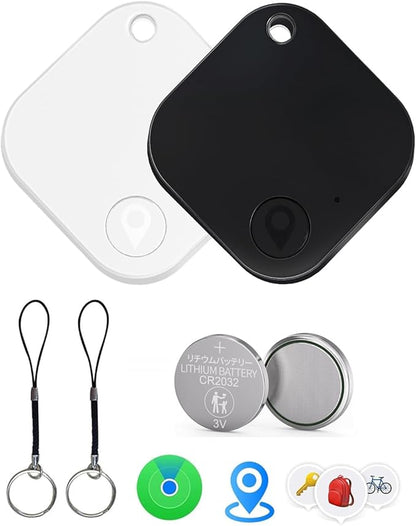 Air Tags-2 Pack Tracker Tag, Work with Apple Find My (iOS Only), Replaceable Battery, Item Finder for Keys, Backpack, Suitcase, Wallet, Luggage, Black&White