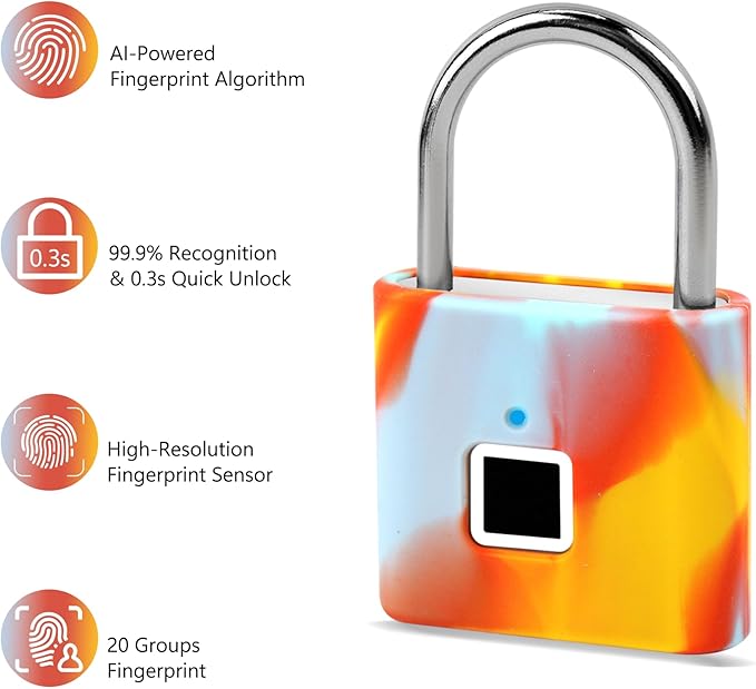 UMIKSMART Biometric Smart Lock, Keyless Fingerprint Padlock with USB Charging, Smart Lock Gift for Students, Gym Lockers, School Lockers, Luggage, Storage Boxes, Fences, Backpacks, Cabinets