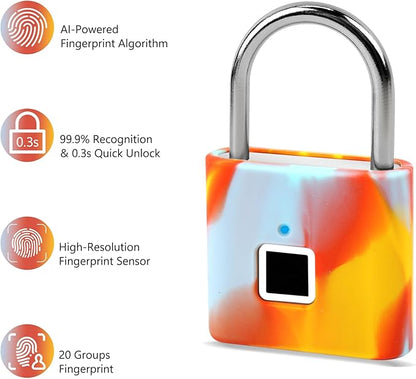 UMIKSMART Biometric Smart Lock, Keyless Fingerprint Padlock with USB Charging, Smart Lock Gift for Students, Gym Lockers, School Lockers, Luggage, Storage Boxes, Fences, Backpacks, Cabinets