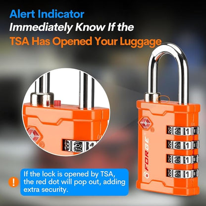 FORGE 4 Digit 17067 TSA Approved Tool Box and Case Lock, Combination Padlock for Travel, Orange 1 Lock