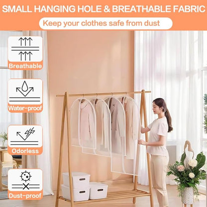 Garment Bags for Closet Storage (set of 12) Wedding Dress Garment Bag Clothes Bags for Storage Plastic Waterproof Dress Cover with Zipper for Dresses, Coats, Uniforms, Long Coats, Trench 24'' x 60''