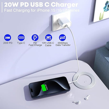 Fast Charger for iPhone 17/16/15 Charger,10FT Extra Long Fast Charging 3Pack Block USB-C to USB C Fast Charging Cable Cord for iPhone Air/17 Pro Max/iPhone 16 Pro/16 Plus/15 Pro Max,iPad Pro/Air/Mini