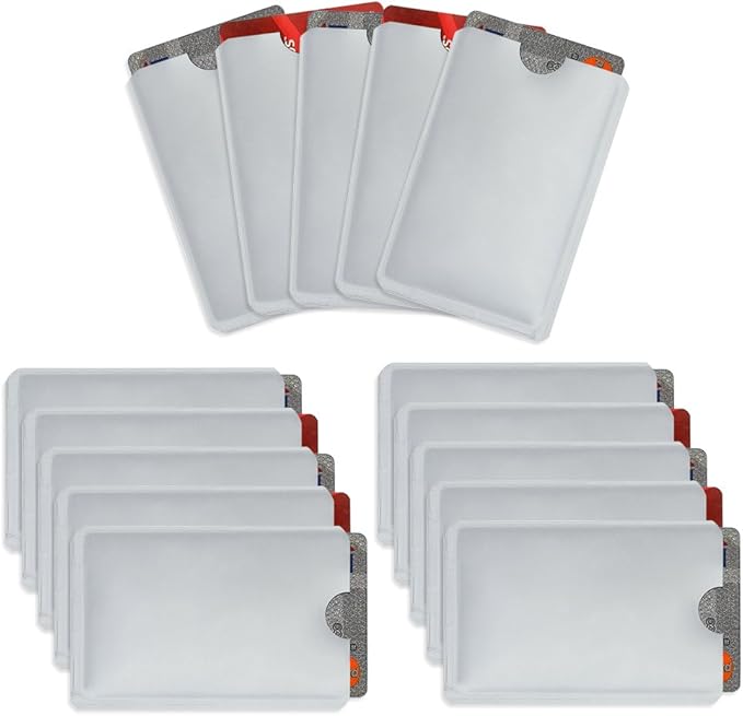 Owfeel RFID Blocking Secure Credit Card Sleeves Pack Of 15 Contactless Card Protection Holders Credit Card ID Anti Theft WaterProof Protector- Silver