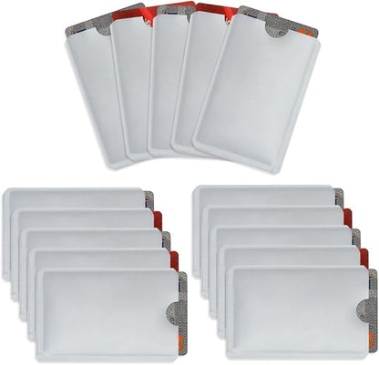 Owfeel RFID Blocking Secure Credit Card Sleeves Pack Of 15 Contactless Card Protection Holders Credit Card ID Anti Theft WaterProof Protector- Silver