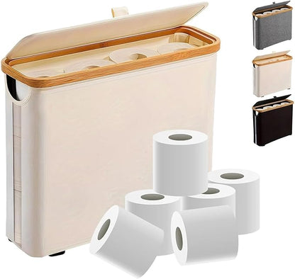 Toilet Paper Roll Storage, Bathroom Slim Toilet Paper Storage with Lid for 12 Rolls, Ultimate Bathroom Organizer with Anti-Slip Base, Beige 30L