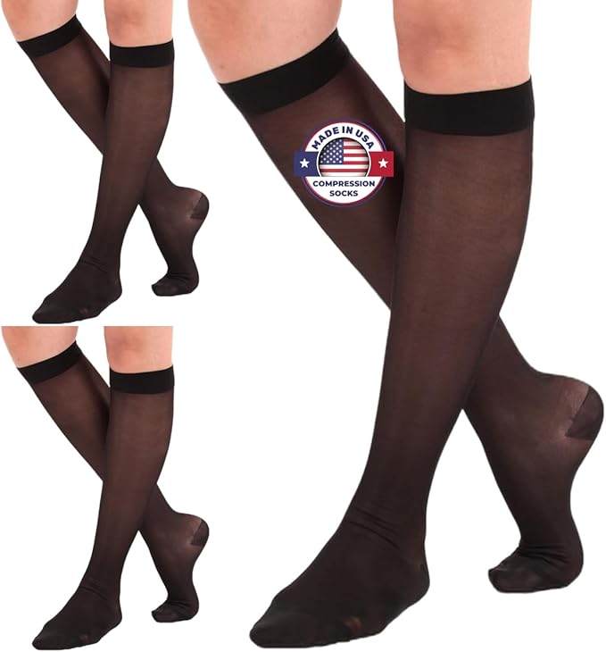 (3 Pairs - Closed Toe) Wide Calves Sheer Compression Socks for Women 15-20mmHg - Womens Compression Stockings for Circulation during Sport, Work, Travel, Flight - Black, 4X-Large - A101BL7-3