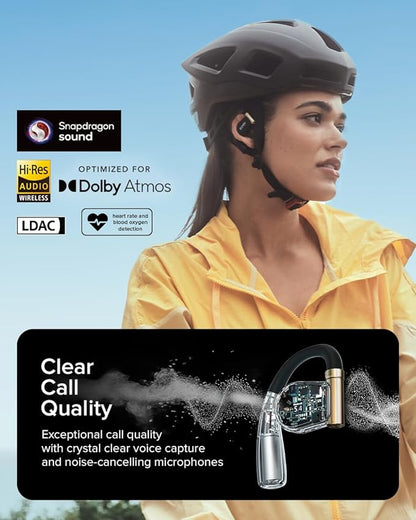Cleer ARC 3 Sports Pro Open Ear Headphones - Dolby Audio, Snapdragon Sound True Wireless Earbuds,40Hr Battery, Bluetooth 5.4, IPX7,Heart Rate Tracking,Wireless Charging Smart Case, Comfort Fit, Black