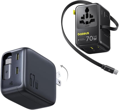 Baseus Enercore Retractable USB C Charger 67W and Baseus Universal Travel Adapter 70W