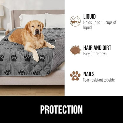 GORILLA GRIP Waterproof Couch Cover for Dogs, Gripped Slip Resistant Backing, Leak Proof Washable Dog Blanket Covers Sofa, Bed, Sectional, Crate, Car, RV Seats, Pet Puppy Essentials, 50x40 Gray Paw