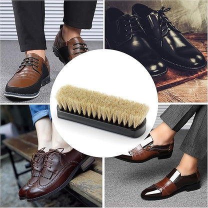 Premium Horsehair Shoe Polish Brush – Handcrafted Beechwood Shoe Brush for Shine and Buffing – Luxurious Shoe Shine Brush with Soft Horsehair Bristles (Black/White)