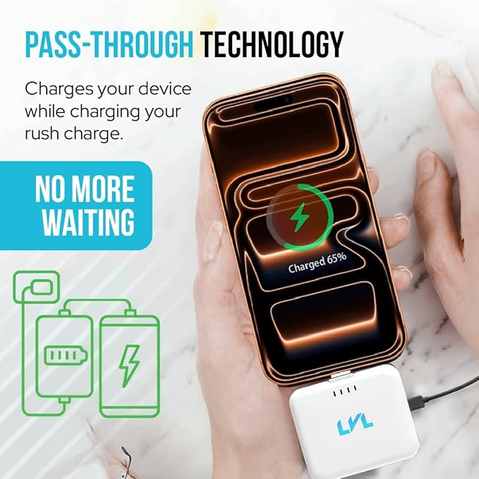 Spark Portable Charger for iPhone 17/16/15 USB C 2500mAh Power Bank with LED Indicators 2.4A Fast Charging Mini Portable Charger with Pass Through Technology LVL 25 (White)