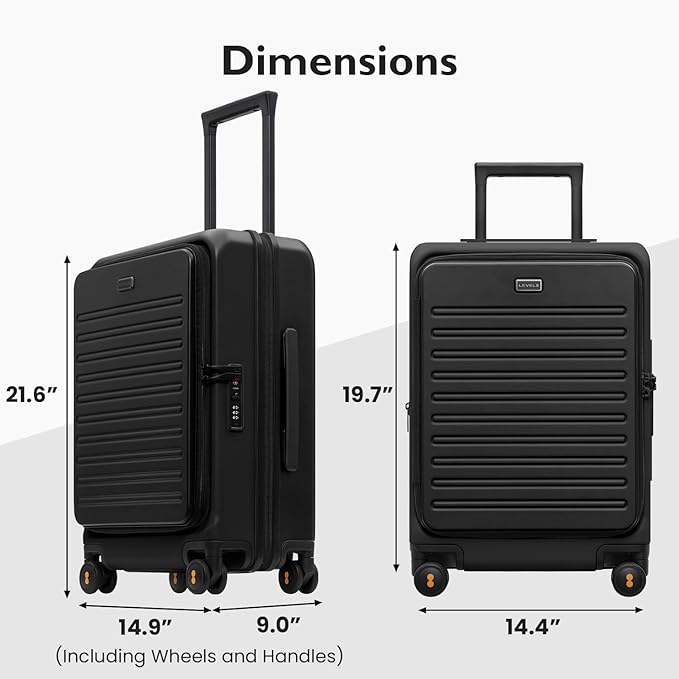 LEVEL8 Top Opening Carry on Luggage Expandable, Large Suitcases with Wheels Airline Approved, Hardside Luggage with Spinner Wheel for Men Women, 20 Inch, Black