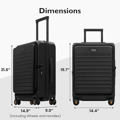 LEVEL8 Top Opening Carry on Luggage Expandable, Large Suitcases with Wheels Airline Approved, Hardside Luggage with Spinner Wheel for Men Women, 20 Inch, Black