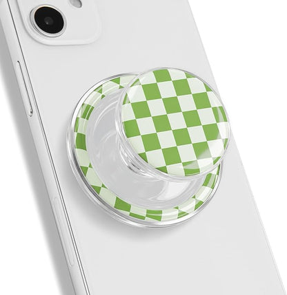 Trendy Magnetic Checkerboard Phone Grip - Sleek, Expandable, Collapsible - Non-Slip, Durable, Universal Fit - Ideal for Style-Conscious Users (Green)