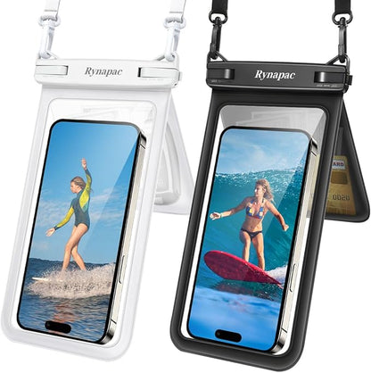 Waterproof Phone Pouch, [Up to 8.5''] Double Space Waterproof Phone Case with Lanyard for iPhone 17 16 15 Pro Max Galaxy S25 Ultra, Cellphone Dry Bag for Beach Vacation, 2 Pack (Black & White)