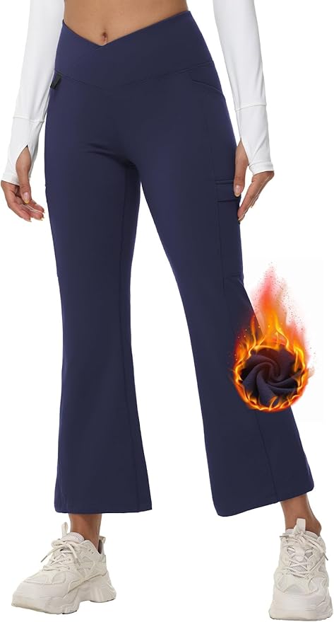 baleaf Women's Fleece Lined Pants Winter Thermal Water Resistant Crossover Flare Leggings Warm Bootcut Hiking Outdoor