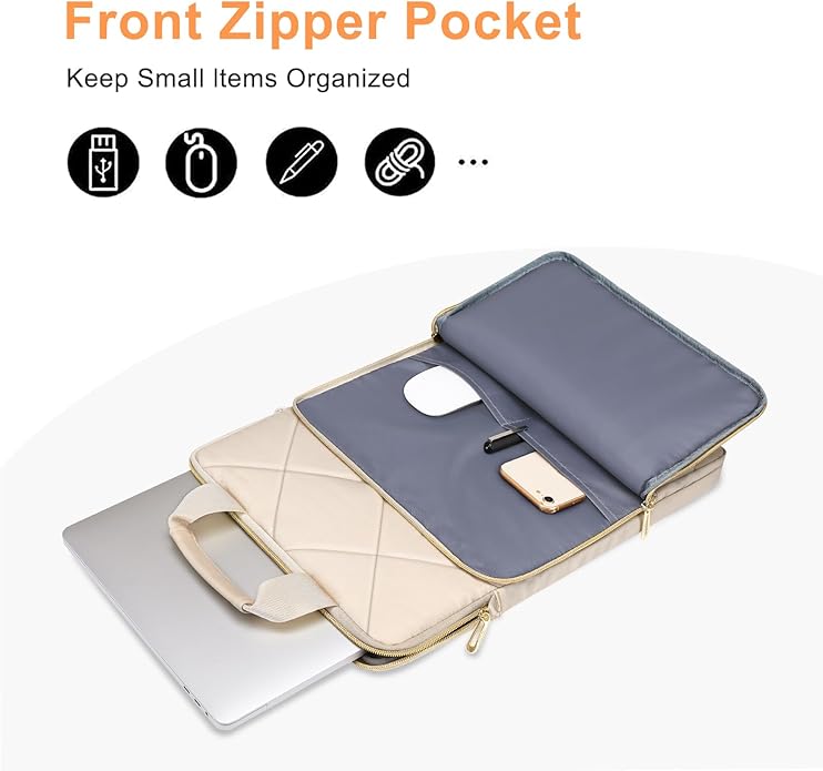 MOSISO Vertical Laptop Shoulder Bag,Computer Bag,Rhombus Quilted Messenger Bag with Front Pocket&Handle&Belt