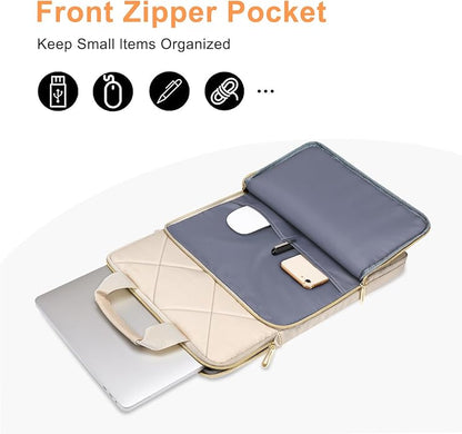 MOSISO Vertical Laptop Shoulder Bag,Computer Bag,Rhombus Quilted Messenger Bag with Front Pocket&Handle&Belt