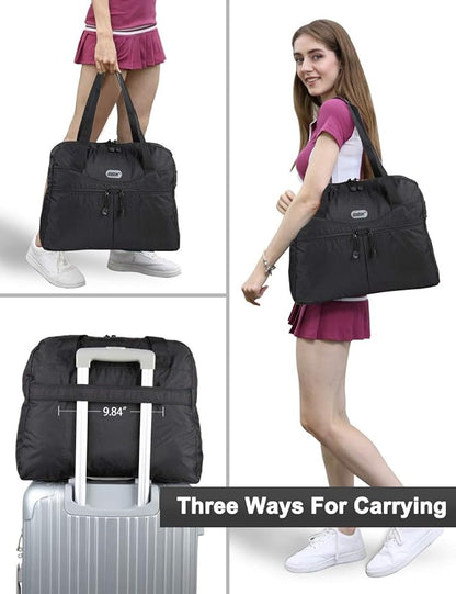 GOX Packable Duffel Bag for travel Foldable Tote Bag Travel Tote Bags for Women(Black)