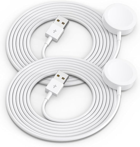 2Pack 6.6ft/2m for Apple Watch Charger USB Magnetic Wireless Fast iWatch Charger Portable Compatible with iWatch Ultra/Series 9/8/7/6/SE/SE2/5/4/3/2/1-White