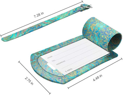 FINTIE 2 Pack Luggage Tags, Leather Name ID Labels with Privacy Cover for Travel Bag Suitcase, Theme - Shades of Blue