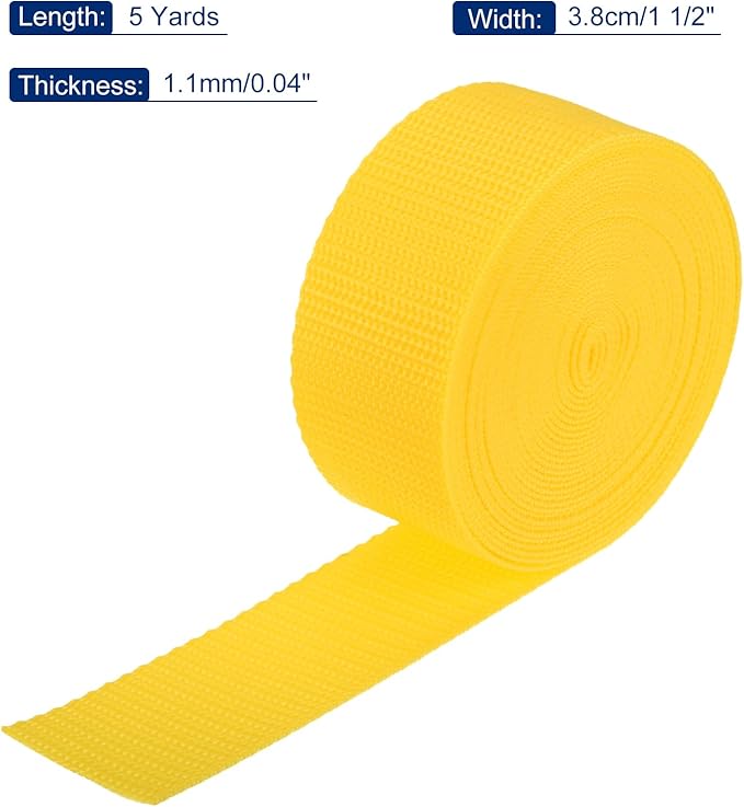 MECCANIXITY Lightweight Polypropylene Webbing Strap 1 1/2" 5 Yard Backpack Strapping Band Dark Yellow for Outdoor Luggage Cargo Straps