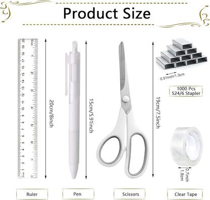Office Supplies,Desk Accessories,Stapler and Tape Dispenser Set,1000 Staples,Staple Remover,Pen Holder,Folding Phone Holder,Journal Notebook,Ballpoint Pen,Scissor,Ruler,Clear Tape,Sticky Notes,Ect