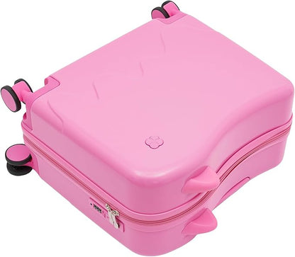 Kids Ride-On Suitcase, 18" Rolling Luggage With Lock, 33.6qt Internal Capacity, Carry on Hardside Trolly Case for Short Trips, Study Tours, Outings (Pink)