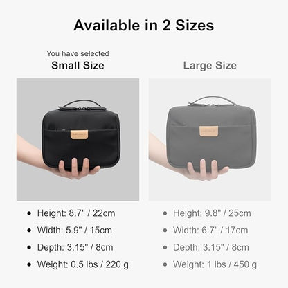 LEVEL8 Travel Toiletry Bag for Men Women, Water Repellent Shaving Bag for Toiletries Accessories, Storage Bags with Divider and Handle, Small/Black