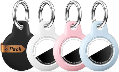 [4 Pack] Upgrade for Airtag Holder Case, Waterproof Anti-Scratch & Shock GPS Cover, Accessories for GPS Item Tracker Cases for Backpacks, Luggages, Black/White/Blossom Pink/Light Blue