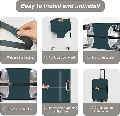 Hunter Green Luggage Cover, Washable Suitcase Protector Simple Cartoon Fox Design Anti-scratch for 24",26" Bag