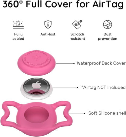 for AirTag Dog Collar Holder, Dog Air Tag Holder, IP68-Waterproof | Lightweight Silicone | Anti-Lost | Ultra-Durable | Compatible with Apple AirTags (Rose Red+Pink)