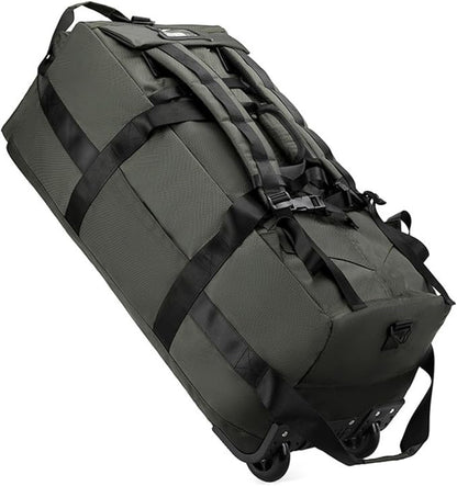 Rolling Duffle Bag with Wheels, 92L 34” Folding Duffle Backpack Soft-Sided with 2 Wheels, 6-way Carry-On Large Travel Bag Men/Women Multiple Pockets for Long Trip, green