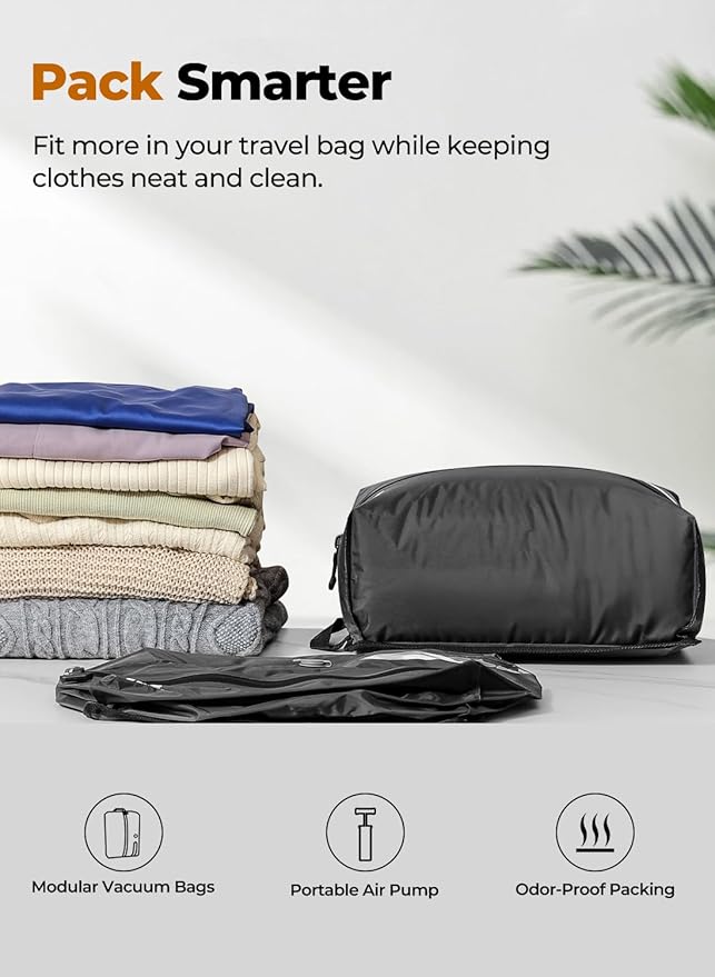 Vacuum Bags for Travel Reusable Space Saver Bag, IP67 Waterproof Vacuum Packing Cubes for Travel Suitcases and Backpack (1PC + NO PUMP)