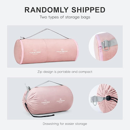 Travel Pillow and Blanket Set Neck Pillows Travel Essentials with Sleep Mask for Airplane Car Memory Foam Pink