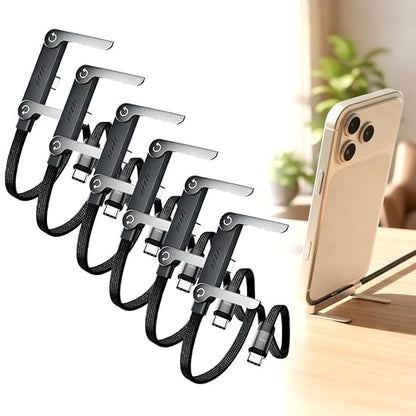 240W Braided Fast Charge Cable With Built-in Phone Stand, 2026 Upgrade T-Shaped Foldable Durable USB-C Cord, 90 Degree USB C Cable Right Angle Multi-Functional Charger Cord, Type-C to Type-C (6Pcs)