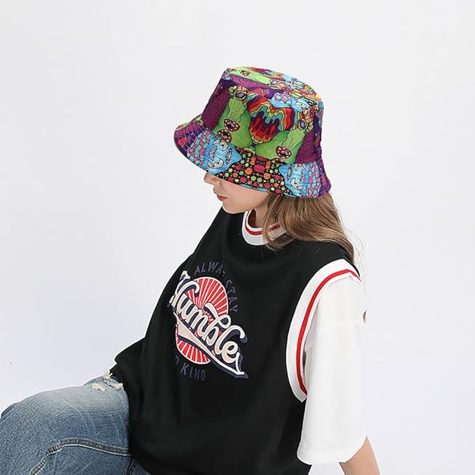 XYIYI Cute Bucket Hat Beach Fisherman Hats for Women, Reversible Double-Side-Wear