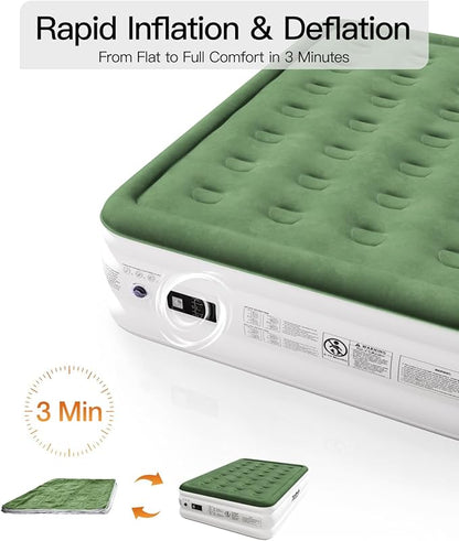 Full Size Air Mattress with Built in Pump, 18" Raised Comfort Air Bed, Upgraded Flocked Top Blow up Mattress with Carrying Bag, Inflatable Mattress for Guests & Home, AirBed, 650 lbs Max