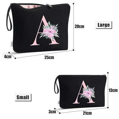 Vavabox A-Z Personalized Makeup Bag, Birthday Gifts for Women Mom, Gifts for Best Friend, Bride Bridesmaid Cosmetic bag (I, 04-Black Set)