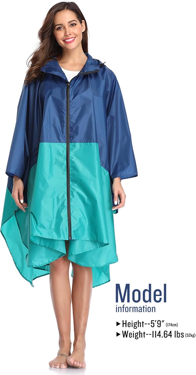SaphiRose Unisex Rain Poncho Waterproof Raincoat Hooded for Adults Women with Pockets